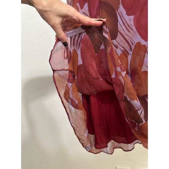 Possibility by Florl di Zucca Silk Chiffon Dress M Burgundy Floral Forest Fairy - Picture 6 of 13
